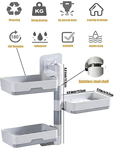 CHALISA Super Powerful Self-Adhesive 3 Layer Soap Dish Holder for Bathroom Shower and Kitchen Wall Mounted Rotatable Soap Holder Saver Box Storage(White, Plastic) - Image 2