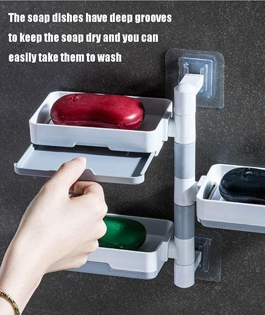 CHALISA Super Powerful Self-Adhesive 3 Layer Soap Dish Holder for Bathroom Shower and Kitchen Wall Mounted Rotatable Soap Holder Saver Box Storage(White, Plastic) - Image 4