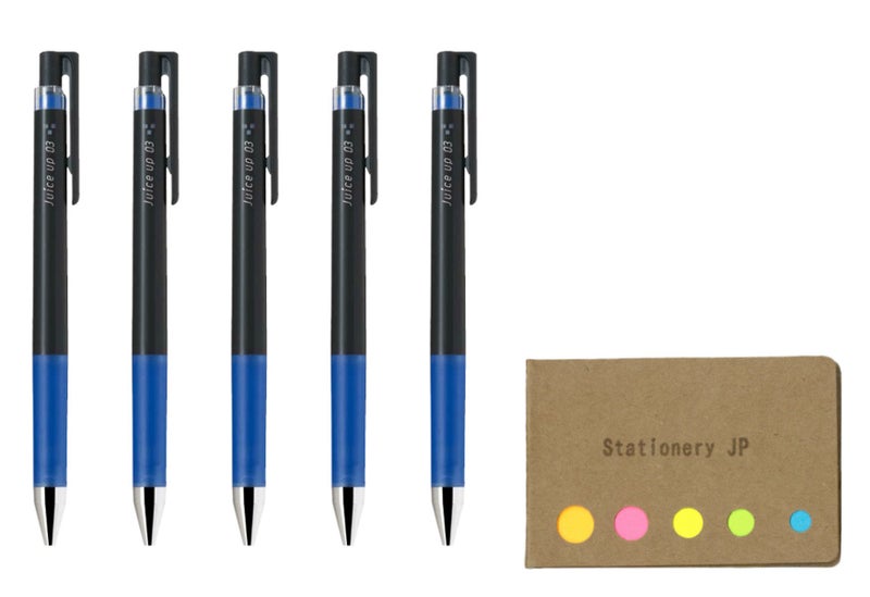 Stationery JP Pilot juice up 03 Retractable Gel Ink Pen, Hyper Fine Point 0.3mm, Blue Ink, 5-Pack, Sticky Notes Value Set - Image 1