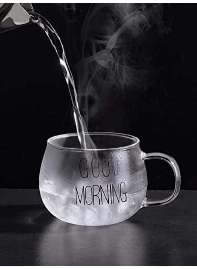 كوب Good Morning زجاج شفاف سعة 400 مل – مج زجاج حراري مقاوم للحرارة للمشروبات الساخنة والباردة، كوب قهوة وشاي وعصائر ومشروبات مثلجة بتصميم عصري أنيق وعبارة Good Morning، زجاج عالي الجودة بمقبض مريح للاستخدام اليومي في المنزل والمكتب والكافيهات، كوب تقديم فاخر لمحبي القهوة والهدايا المميزة - Image 4