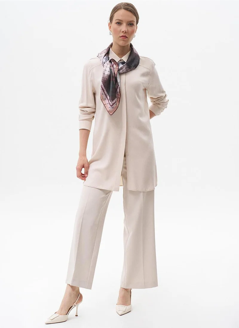 Kayra Pressed Crease Wide-Leg Pants in Stone