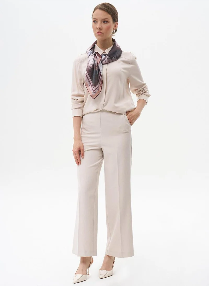 Kayra Pressed Crease Wide-Leg Pants in Stone