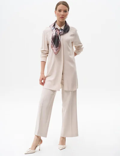 Kayra Pressed Crease Wide-Leg Pants in Stone