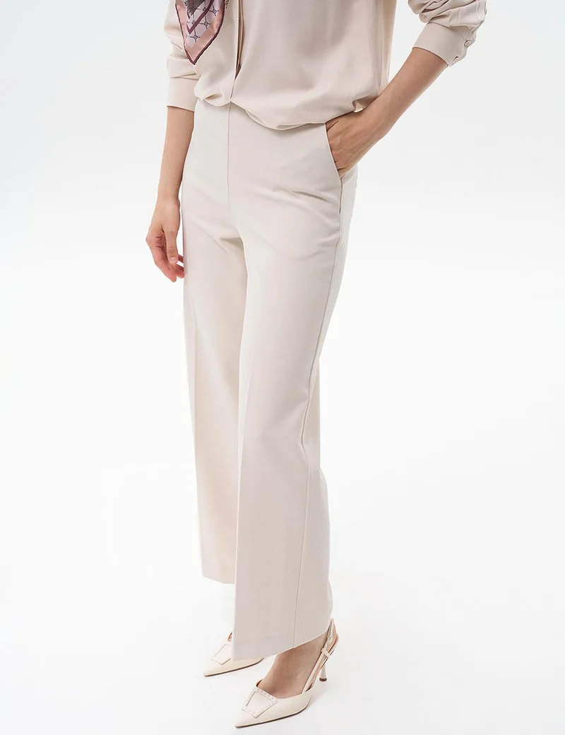 Kayra Pressed Crease Wide-Leg Pants in Stone