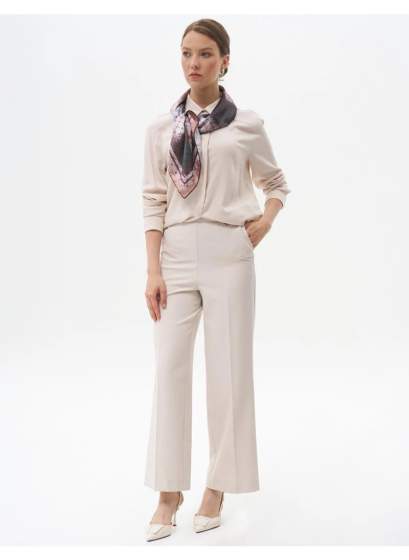 Kayra Pressed Crease Wide-Leg Pants in Stone