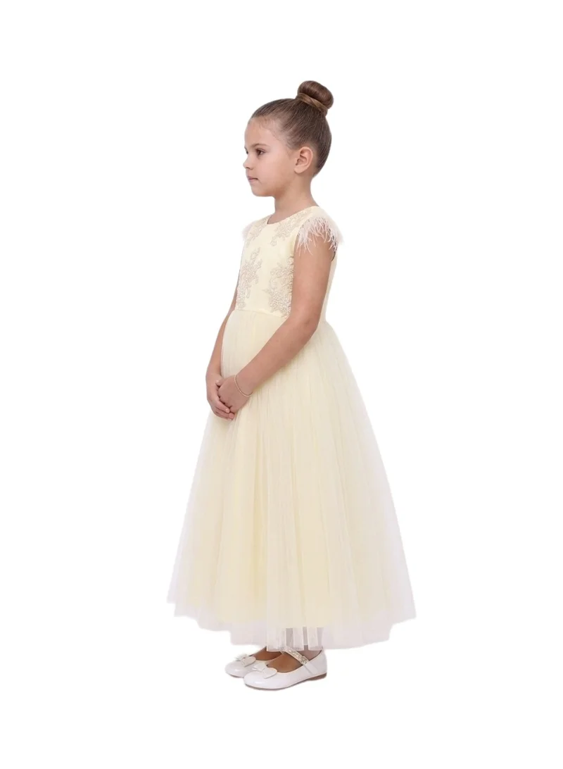 Bidani White Feather Accented Party Gown