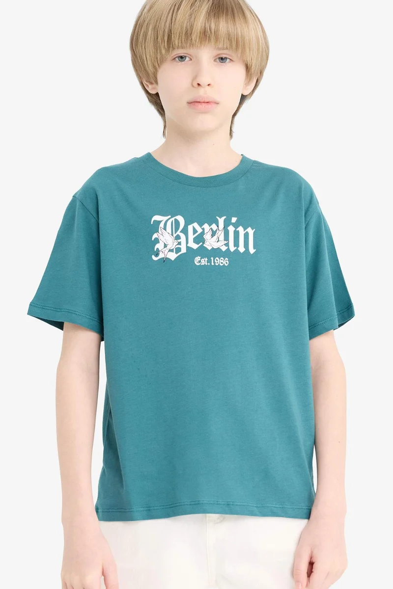 ديفاكتو Boy Crew Neck Printed Short Sleeve T-Shirt