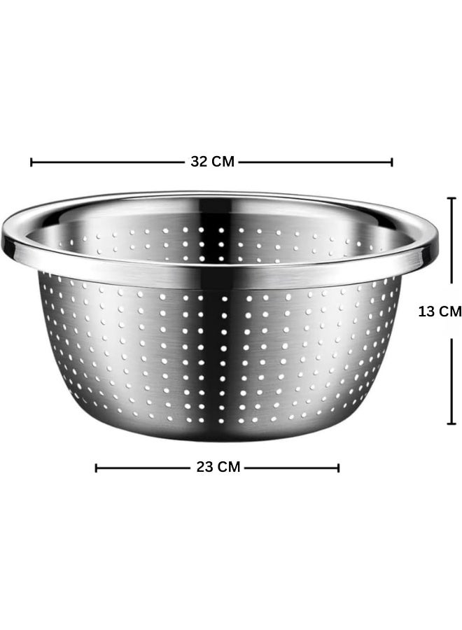 ECVV Stainless Steel Strainer Basket Fruit Vegetable Washing Bowl Metal Sink Strainer Mesh Colander Drain Net Basket | 32cm | Silver - Image 5
