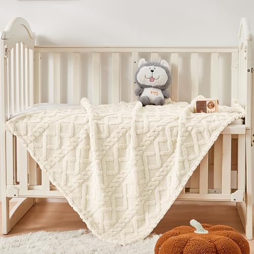 Yurhap Sherpa Fleece Baby Blanket, Ultra Soft Fluffy Premium Baby Blankets for Boys Girls, Cozy Infant Toddler Newborn Receiving Blankets for Crib Stroller 30”×40” (Cream) - Image 3