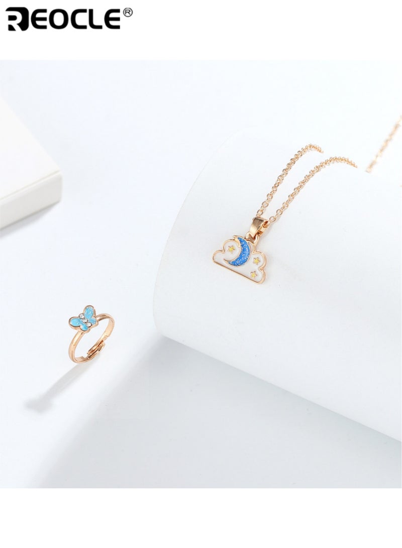 ريوكل مجموعة مجوهرات الأطفال قلادة سحابة وقمر وخاتم فراشة إكسسوارات للارتداء اليومي العارض مجموعة إكسسوارات بتصميم مرح - Image 5