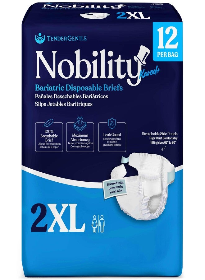 TenderGentle 2XL Adult Diapers for Women and Men - 12 Bariatric Disposable Briefs with Tabs and Stretchable Side Panels - Breathable with Maximum Absorbency - Image 1