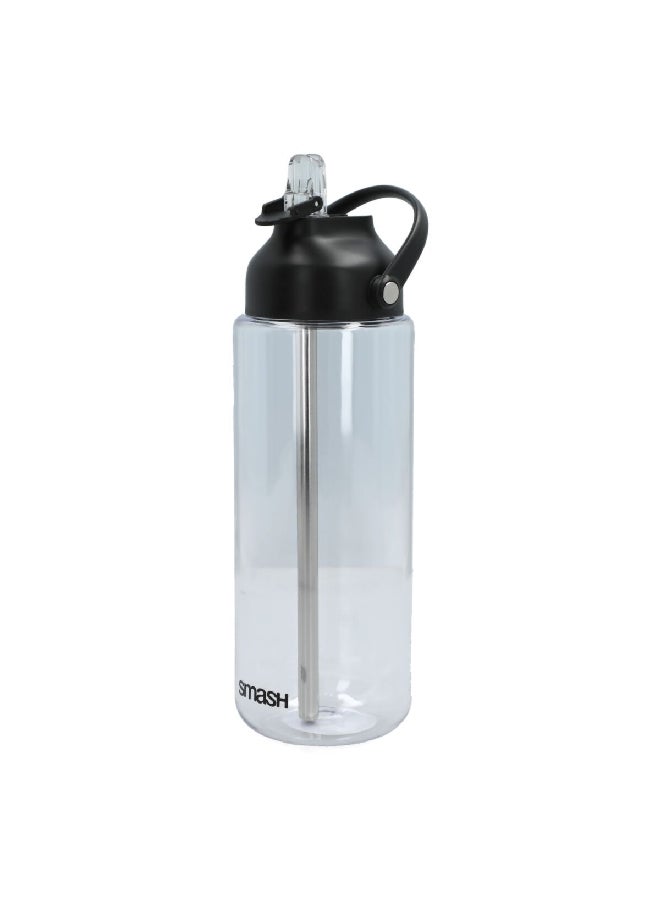 smash Premium Plastic and Long Lasting Water Bottle with Straw Clear and Black 1 L 34258 - Image 2