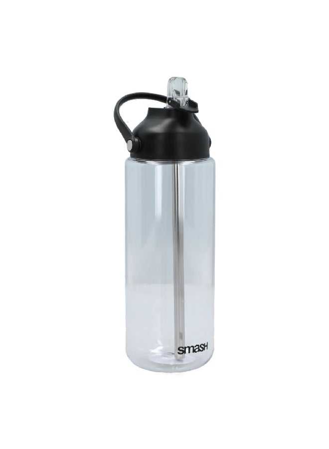 smash Premium Plastic and Long Lasting Water Bottle with Straw Clear and Black 1 L 34258 - Image 3