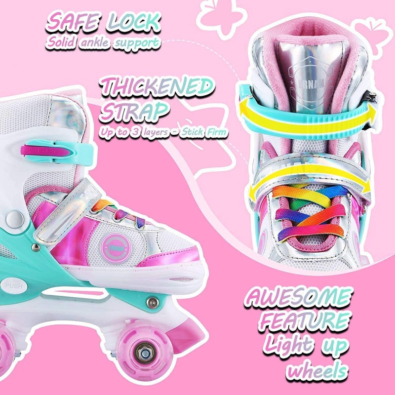 Rovyfota Skates Shoes for Beginners, 8 Light UP Wheels Girls Roller Skates Shine, Fun Illuminating Roller Skates, Outdoor Fitness Skates, Toddler 4 Size Adjustable Roller Skates - Image 3
