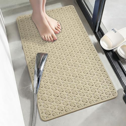 Yellow Weaves Rubber Anti Skid Shower Mat|Versatile Bathroom Safety|Ideal for Bathroom,Bathtub|Anti-Slip Mat with Suction Cups,Drain Holes & Comfortable Textured Surface (Beige,75 x 43 cm),Rectangular - Image 1