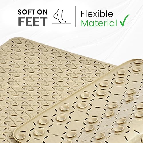 Yellow Weaves Rubber Anti Skid Shower Mat|Versatile Bathroom Safety|Ideal for Bathroom,Bathtub|Anti-Slip Mat with Suction Cups,Drain Holes & Comfortable Textured Surface (Beige,75 x 43 cm),Rectangular - Image 5