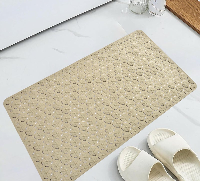 Yellow Weaves Rubber Anti Skid Shower Mat|Versatile Bathroom Safety|Ideal for Bathroom,Bathtub|Anti-Slip Mat with Suction Cups,Drain Holes & Comfortable Textured Surface (Beige,75 x 43 cm),Rectangular - Image 2