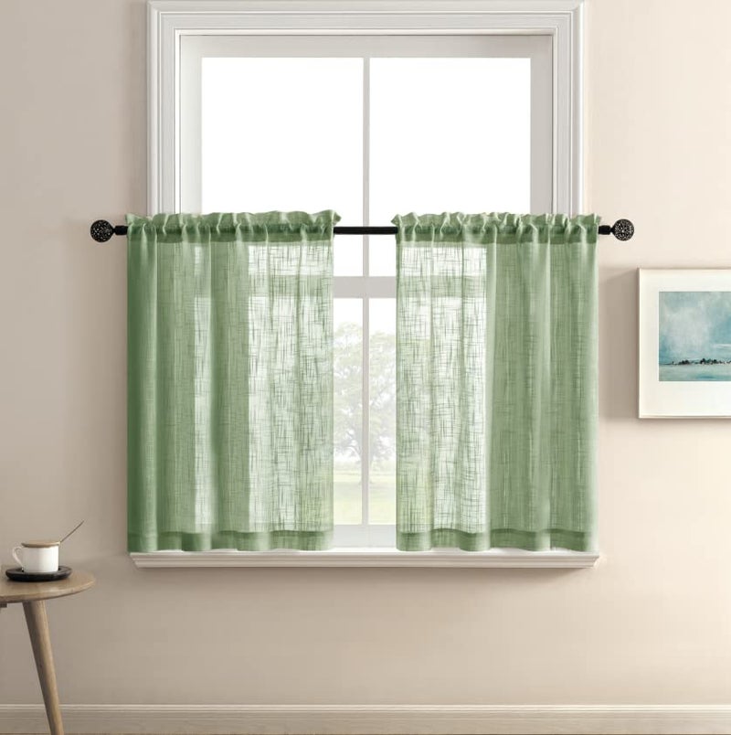 XTMYI Sage Green Boho Curtains for Kitchen Bathroom SetHome Decor Linen Weaving Balance Block Sun Light Lightweight Sheer Window Curtains Over Sink Blinds30 Inch Length