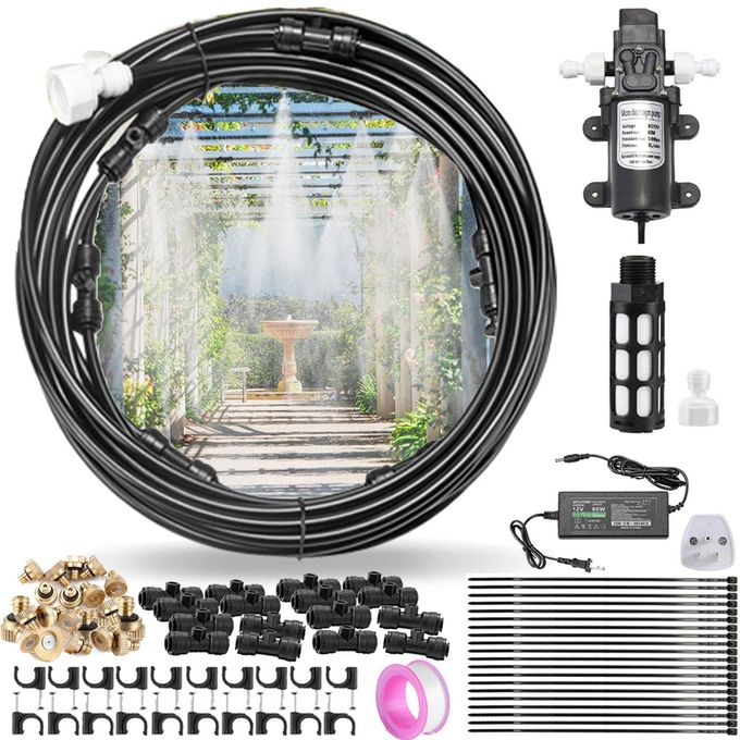 CozyCabin Outdoor Misting Cooling System With Pump 40Ft (12M) Misting Line With Filter + 6 Brass Mist Nozzles (3/4") For Patio Garden Greenhouse Watering Distribution System (12M (40Ft)) - Image 1