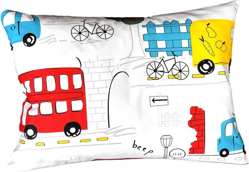 Comfy Turtles Cars Cotton Toddler Pillowcase 13 x 18 - Cars Kids Pillow Case, Small Travel Pillow Cases, Boys Multicolored Cars - Image 1