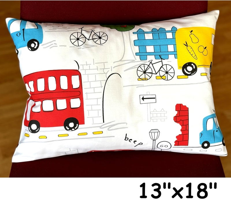 Comfy Turtles Cars Cotton Toddler Pillowcase 13 x 18 - Cars Kids Pillow Case, Small Travel Pillow Cases, Boys Multicolored Cars - Image 2