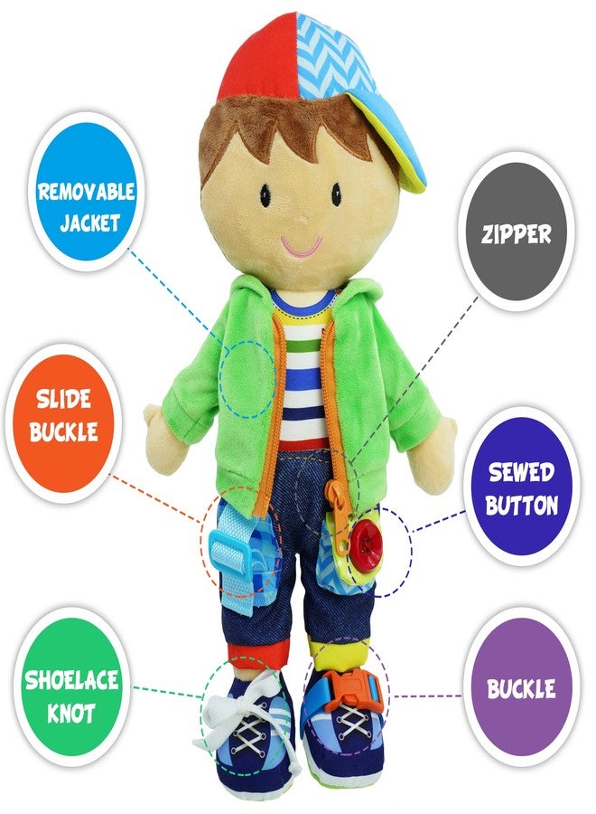 June Garden 15.5" Dressy Friends Terry - Educational Stuffed Plush Doll for Kids and Toddlers 2 Years and Up - Montessori Buckle Soft Toy - Image 2