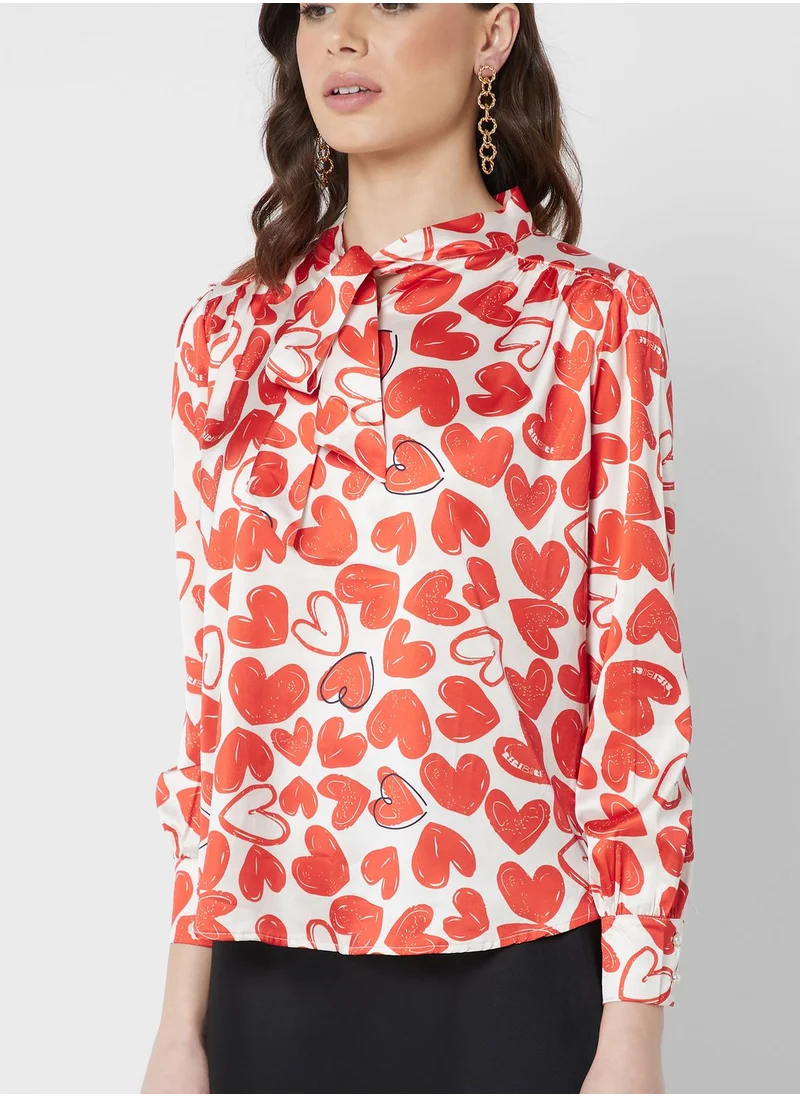 ايلا Printed Blouse With Neck Tie