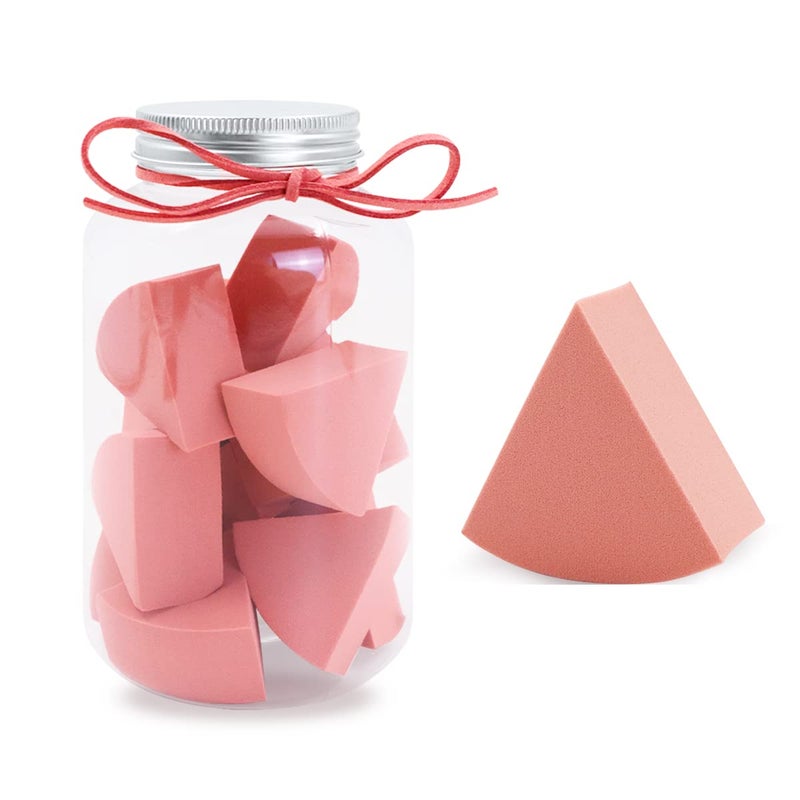 Modixun 12pcs Triangle Makeup Blending Sponges with Storage Bottle Latex Free Wet and Dry Use Makeup Blenders Cosmetic Sponges Makeup Wedges for Foundation and Powder Style A