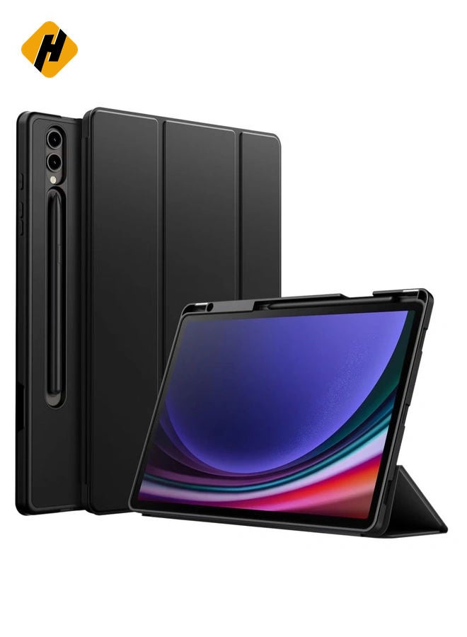 HuHa Samsung Galaxy Tab S10 Plus 12.4 Inch Case with S Pen Holder – Soft TPU Tri-Fold Stand Protective Cover, Auto Wake/Sleep, S Pen Charging Support, Black - Image 1
