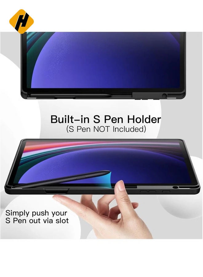 HuHa Samsung Galaxy Tab S10 Plus 12.4 Inch Case with S Pen Holder – Soft TPU Tri-Fold Stand Protective Cover, Auto Wake/Sleep, S Pen Charging Support, Black - Image 3