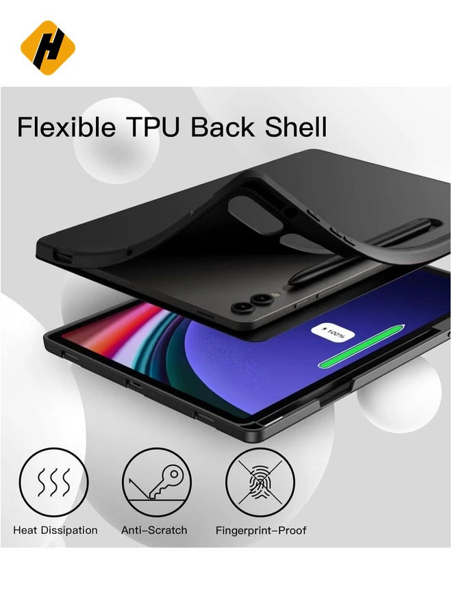 HuHa Samsung Galaxy Tab S10 Plus 12.4 Inch Case with S Pen Holder – Soft TPU Tri-Fold Stand Protective Cover, Auto Wake/Sleep, S Pen Charging Support, Black - Image 4