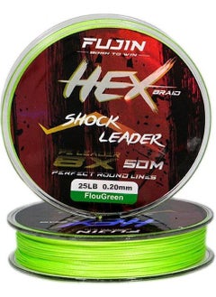 Hex Braid 8x 50MT Fluo Green Pe Ip Shock Leader 0.20MM 25LB