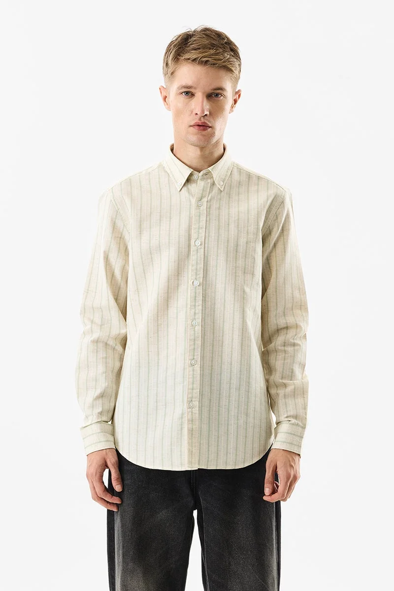 SNITCH Off-White Striped Long Sleeve Regular Fit Shirt