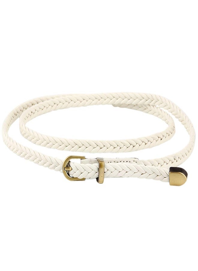 Ayliss Braided Belt Women PU Leather Waist Belt Skinny Woven Belt for Dress Jeans Valentine's Days Gift (White) - Image 3