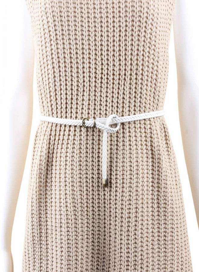 Ayliss Braided Belt Women PU Leather Waist Belt Skinny Woven Belt for Dress Jeans Valentine's Days Gift (White) - Image 2