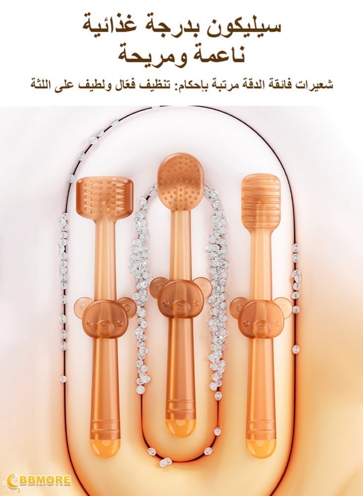 بي بي مور طقم مكوّن من 3 قطع: منظف لسان للأطفال + فرشاة تنظيف أسنان على شكل U + فرشاة الأسنان الأولى للتسنين، مجموعة فرش أسنان من السيليكون لحديثي الولادة والرضّع والأطفال الصغار من عمر 0 إلى 18 شهرًا، منظف لسان وفرشاة أسنان لتنظيف اللثة والفم - Image 3