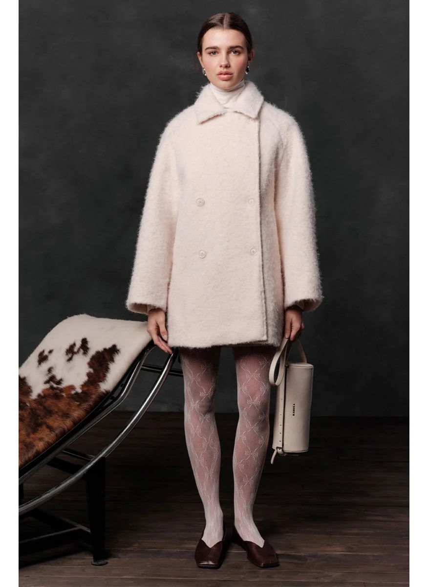Manuka Double Breasted Closure Cashmere Coat Ecru