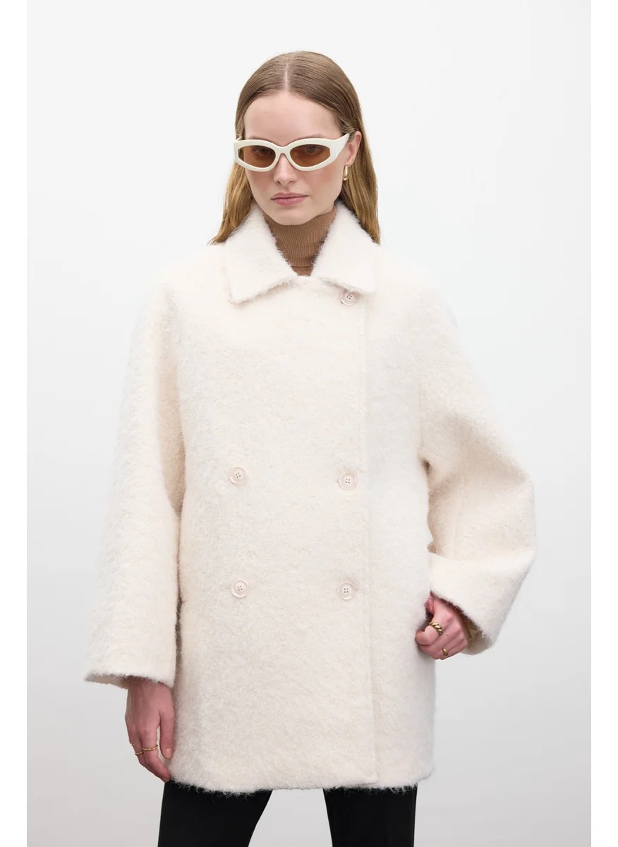 Manuka Double Breasted Closure Cashmere Coat Ecru
