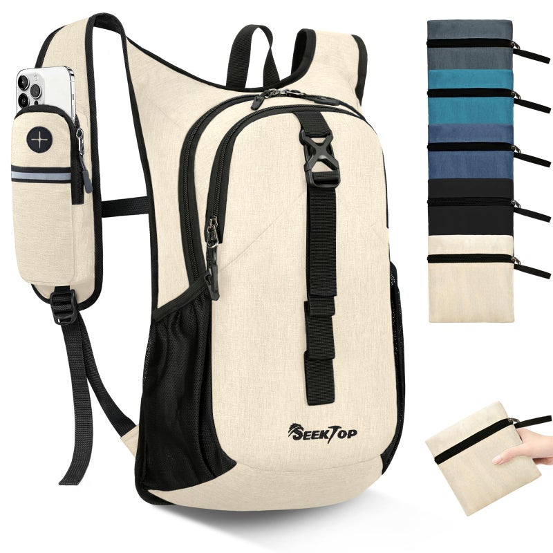 Seektop 15L Small Hiking Backpack for Women Men, Lightweight Hiking Packable Daypack with Phone Pocket for Travel Camping (Beige, 15L) - Image 1