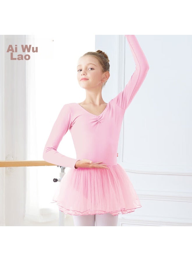 Aiwuge Aiwugo Children's Ballet Dance Dress Long Sleeve Dancing Tutu Girls' Chinese Dance Practice Costume Chiffon Skirt Size 160 - Image 1