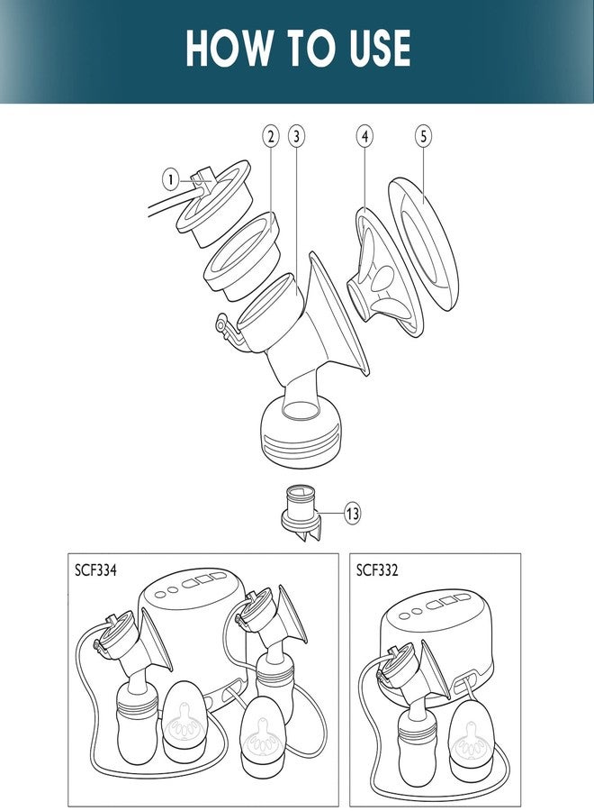 weirical Breast Pump Parts Compatible with Philips Avent Comfort Breastpump SCF332/334, Double-Side; Incl. Flange, Valve, Tube, Massage Pad, Suction Membrane,Bottle,Cap ; Not Original Avent Pump Parts. - Image 4