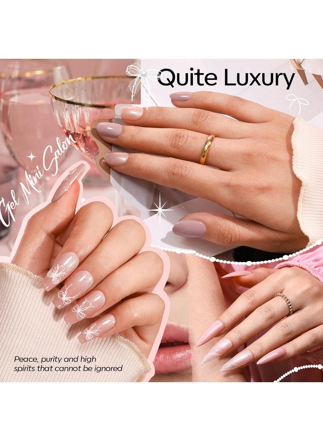 modelones modelones Gel Nail Polish Kit with U V Light, 4 Colors Gel Mini Salon, Base&Top Coat and Stickers, Milky White Nude Pink Glitter Fall Manicure Set, DIY Home Nail Art Decoration Kit, Gift for Women - Image 5