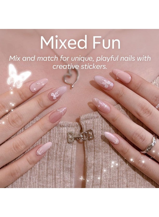 modelones modelones Gel Nail Polish Kit with U V Light, 4 Colors Gel Mini Salon, Base&Top Coat and Stickers, Milky White Nude Pink Glitter Fall Manicure Set, DIY Home Nail Art Decoration Kit, Gift for Women - Image 2