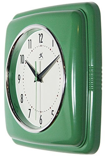 Infinity Instruments Square Silent Retro 9 inch Mid Century Modern Kitchen Diner Retro Wall Clock Quartz Sweep Movement (Green) - Image 3