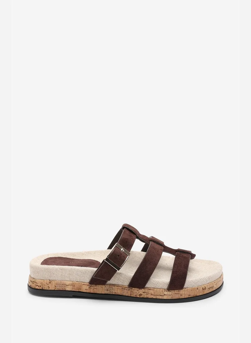من أين هذه Bambi Multi Strap Footbed Dark Brown Suede Sandal