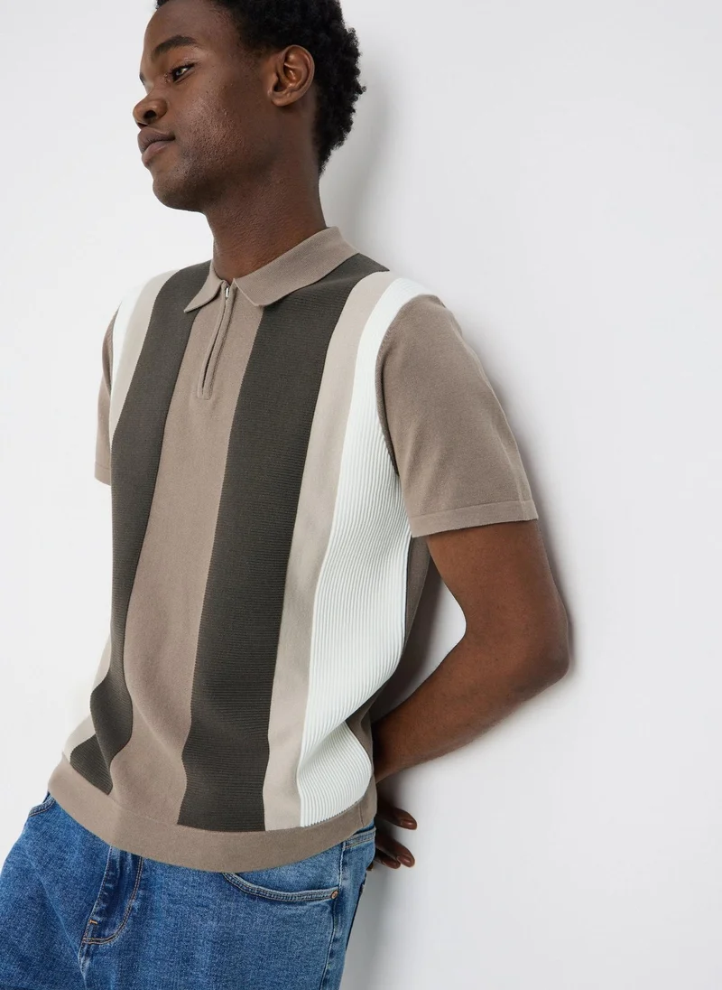 ماتلان Stone Colour Block Knitted Polo Shirt