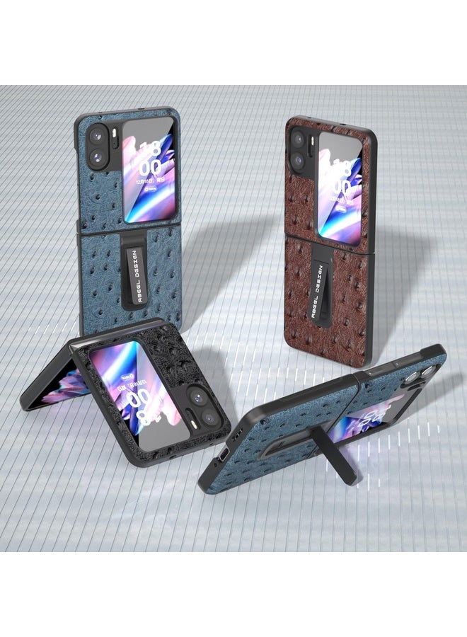Case Cover For OPPO Find N2 Flip ABEEL Genuine Leather Ostrich Texture Phone Case with Holder(Coffee)