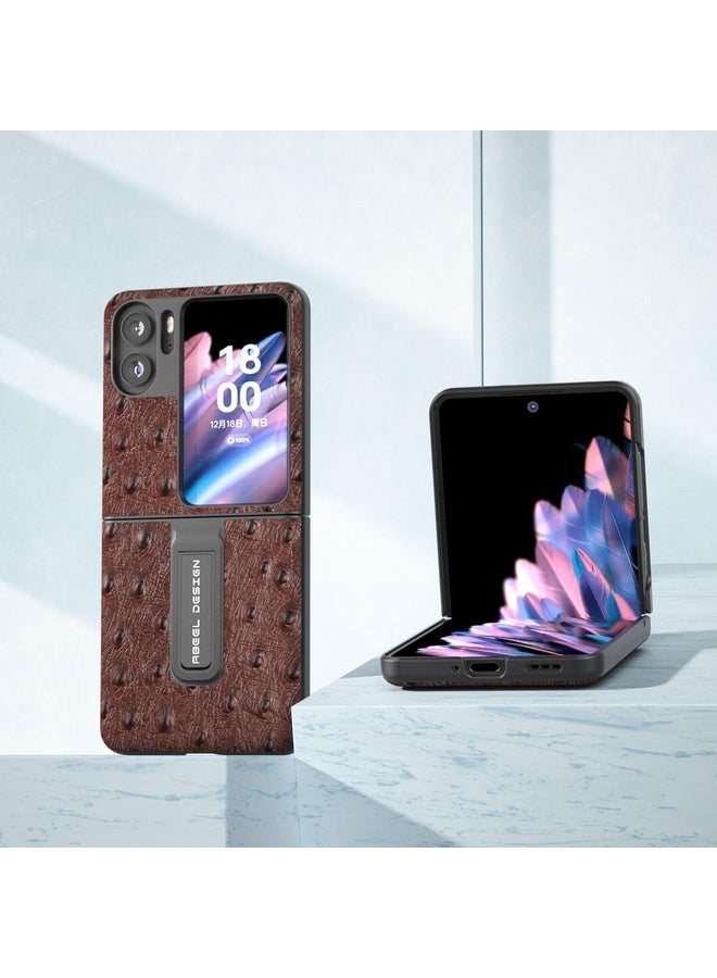 Case Cover For OPPO Find N2 Flip ABEEL Genuine Leather Ostrich Texture Phone Case with Holder(Coffee)