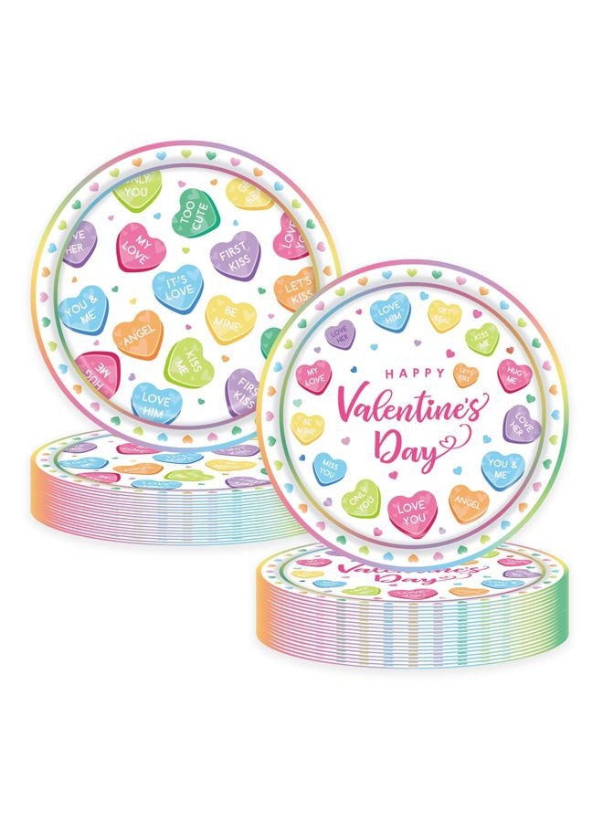 LYFREE 50 Pcs Valentines Day Paper Plates Party Supplies Colorful Conversation Heart Love Paper Plates 7 inch Disposable Cake Dessert Plates Tableware Set for Valentine's Day Anniversary Party Table Decor - Image 1