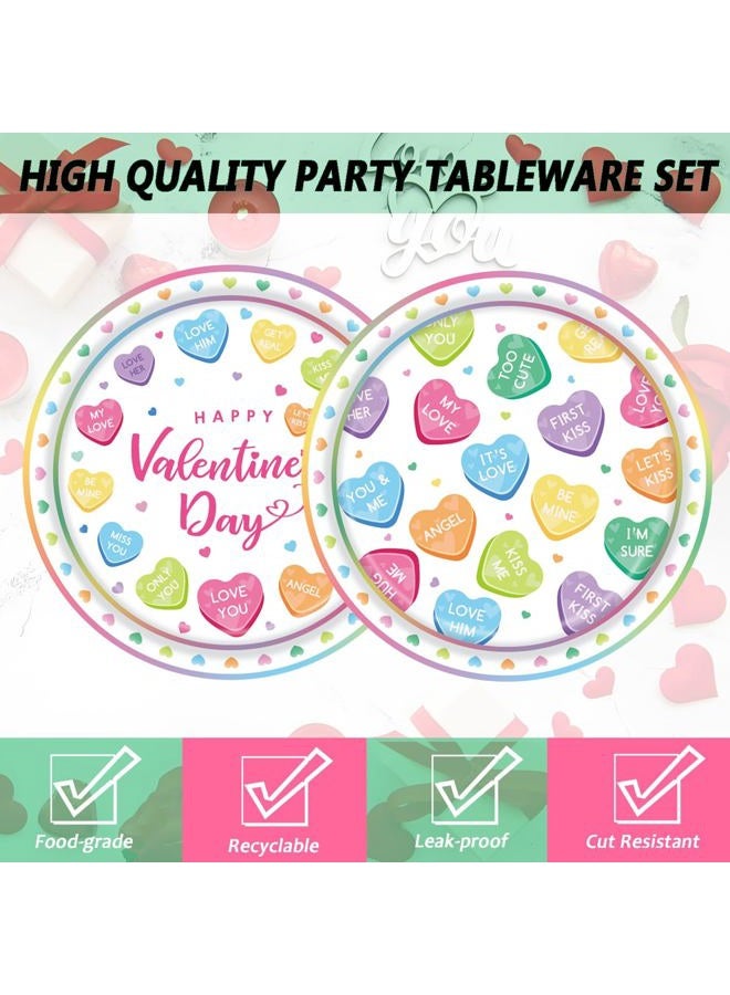 LYFREE 50 Pcs Valentines Day Paper Plates Party Supplies Colorful Conversation Heart Love Paper Plates 7 inch Disposable Cake Dessert Plates Tableware Set for Valentine's Day Anniversary Party Table Decor - Image 3